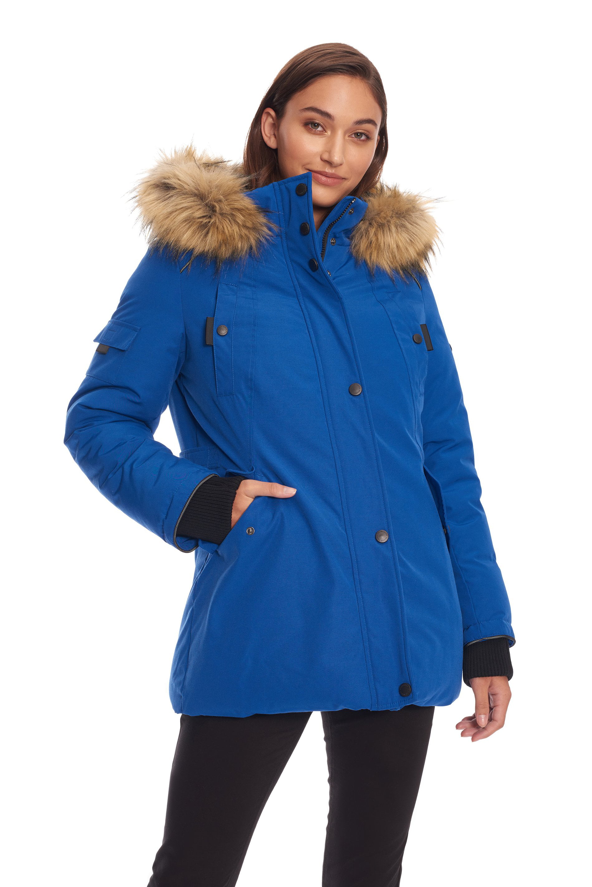 Alpine Swiss Duffy Women's Wool Coat Fur Trim Hooded Parka Jacket