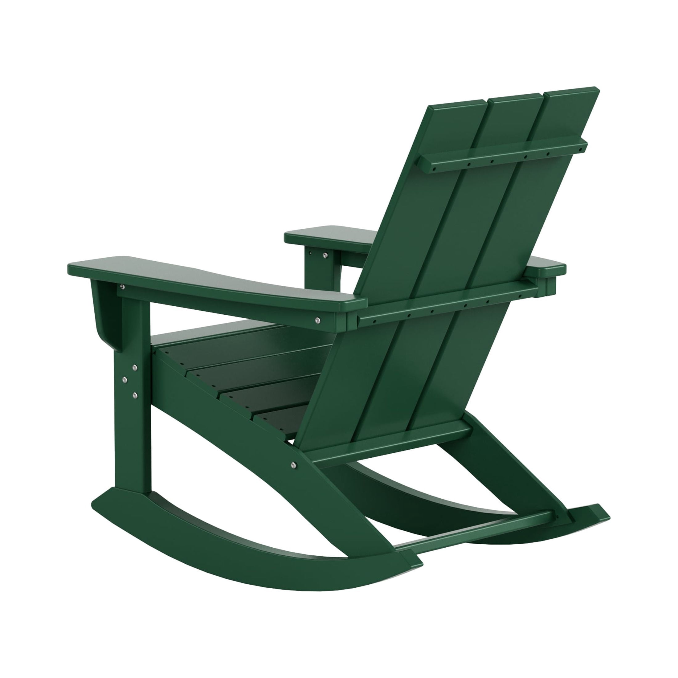 WestinTrends Ashore 3 Piece Patio Rocking Chair Set, All Weather Poly Lumber Adirondack Rocker Bistro Set Porch Patio Chairs Set of 2 with Large Side Table, Dark Green
