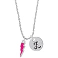 thumbnail image 1 of Delight Jewelry Silvertone Hot Pink Lightning Bolt Silvertone Script Initial Disc - Z - Charm Necklace, 20"+3", 1 of 4