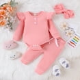 thumbnail image 3 of Baby Girl Clothes Newborn Romper Long Sleeve Infant Toddler Outfits 3Pcs Ruffle Tops + Pants + Headband 0-24 Months, 3 of 6