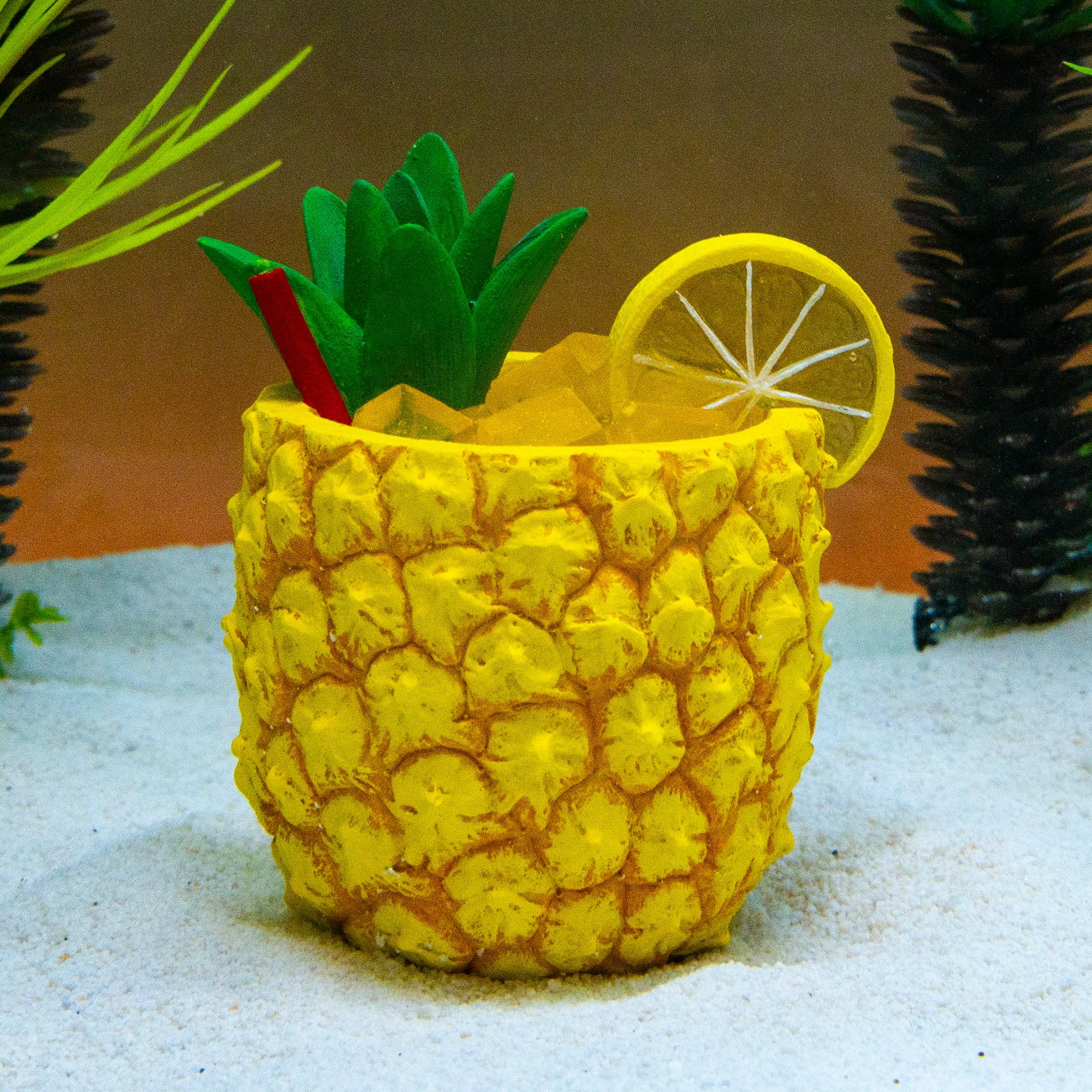 Penn-Plax Small Pineapple Drink Ornament - Resin Decoration For Aquariums and Fish Tanks