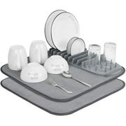 Dish Drying Rack and Mats - JODNO 2 Mats   1 Rack Ultra Absorbent Microfiber Dishes Drainer Mats for Kitchen Counter, Washable and Easy to Store, 18.23" x 19" Gray