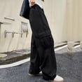 thumbnail image 5 of AherBiu Cargo Pants for Girls Kids Teens Elastic High Waisted Straight Wide Leg Baggy Loose Hiking Pants with Multi Pockets(10-11Years,Black-01), 5 of 7