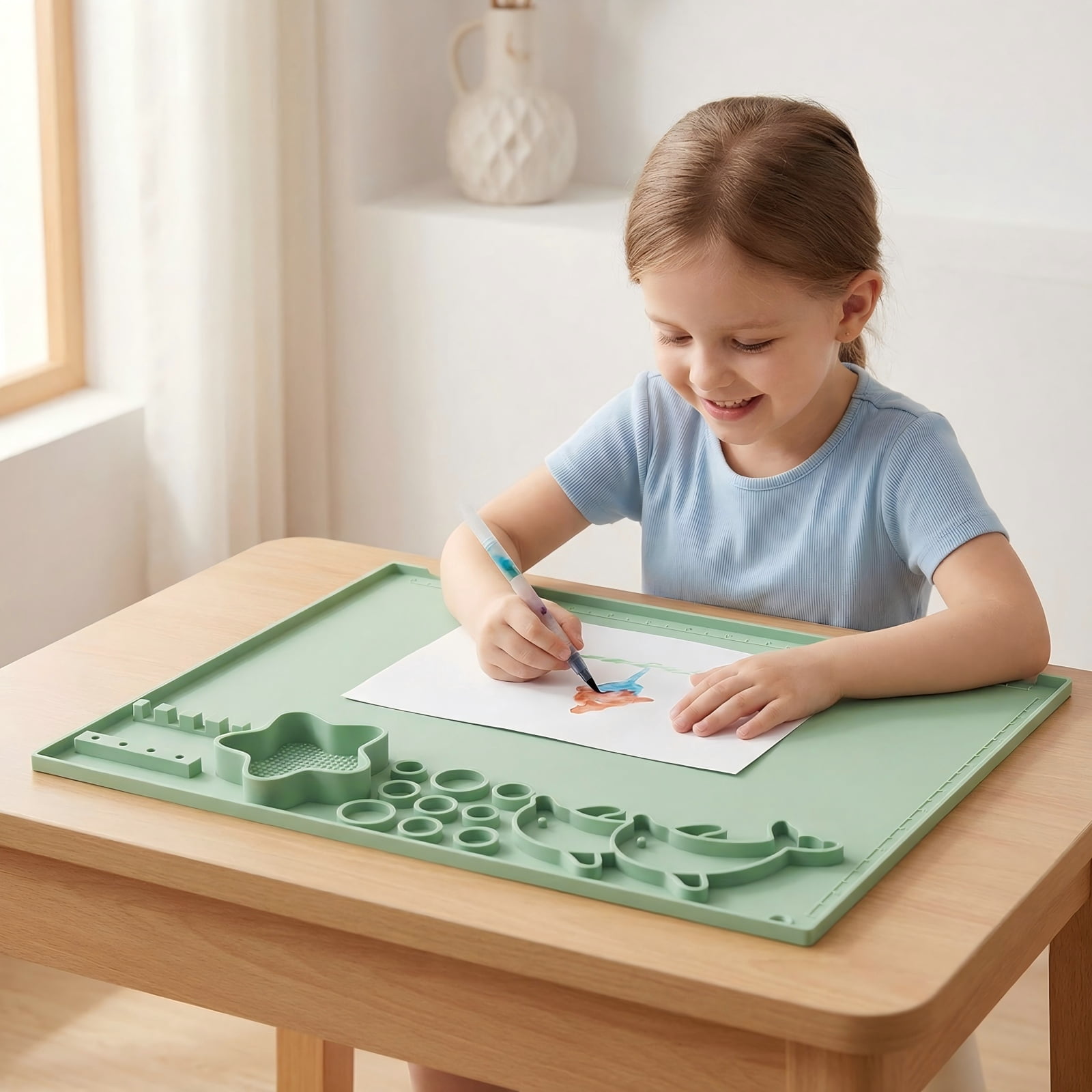 Silicone Art Mat Set, Reusable Art Mat, Includes 10 Paintbrushes and Brush Cleaner, Children's DIY Art Supplies