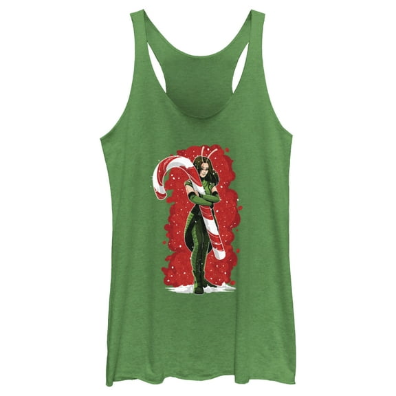 Women's Guardians of the Galaxy Holiday Special Mantis Candy Cane Hug  Racerback Tank Top Envy Green Small