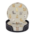 thumbnail image 2 of PAYOHTO Cartoon Funny Dogs Premium PU Leather Coasters Set - 6 Stylish Round Drink Coasters with Storage Box for Home and Office Use, 2 of 6