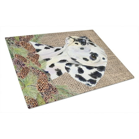 

Carolines Treasures SS4083LCB Dalmatian on Faux Burlap with Pine Cones Glass Cutting Board Large 12H x 16W multicolor