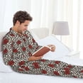 thumbnail image 6 of Honeii Leopard Print Rose Pattern Mens Pajamas Set,2pcs Men's Lounge Long Sleeve Sleep Shirt and Pajama Bottoms Sleepwear Set,Mens Pjs Sets-Large, 6 of 7
