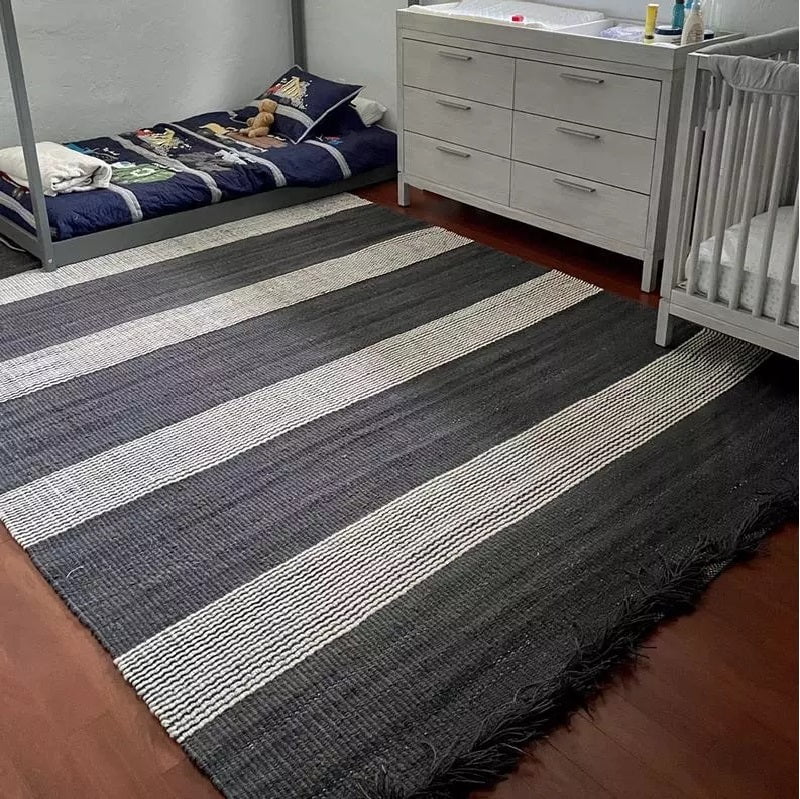 Northlight 5' x 7' Hand Woven Blue and Beige Striped Jute Area Throw Rug