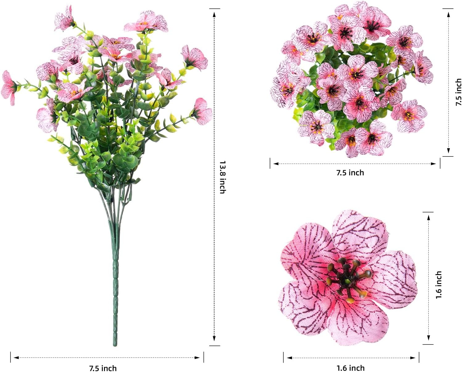 Artificial Faux Plants Flowers Outdoor Spring Decoration, 12 Bundles Fake Silk Colorful Daisy Eucalyptus Realistic UV Resistant for Outside Home Planter Porch Patio Window Yard Decor (Mix)