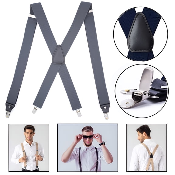 TELOLY Heavy Duty Clip Suspenders for Men, Adjustable X Back Suspenders Straps with Clips for Work Wedding Party