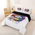 thumbnail image 3 of Manfei Cartoon Rainbow Full Size Comforter Sets, Rustic Groovy Daisy Bedding Comforter Set, White Blue, Black Reversible, 3pcs, 1 Comforter and 2 Pillowcases, 3 of 7