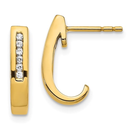 Diamond2Deal 14k Yellow Gold Diamond J-Hoop Post Earrings for Women