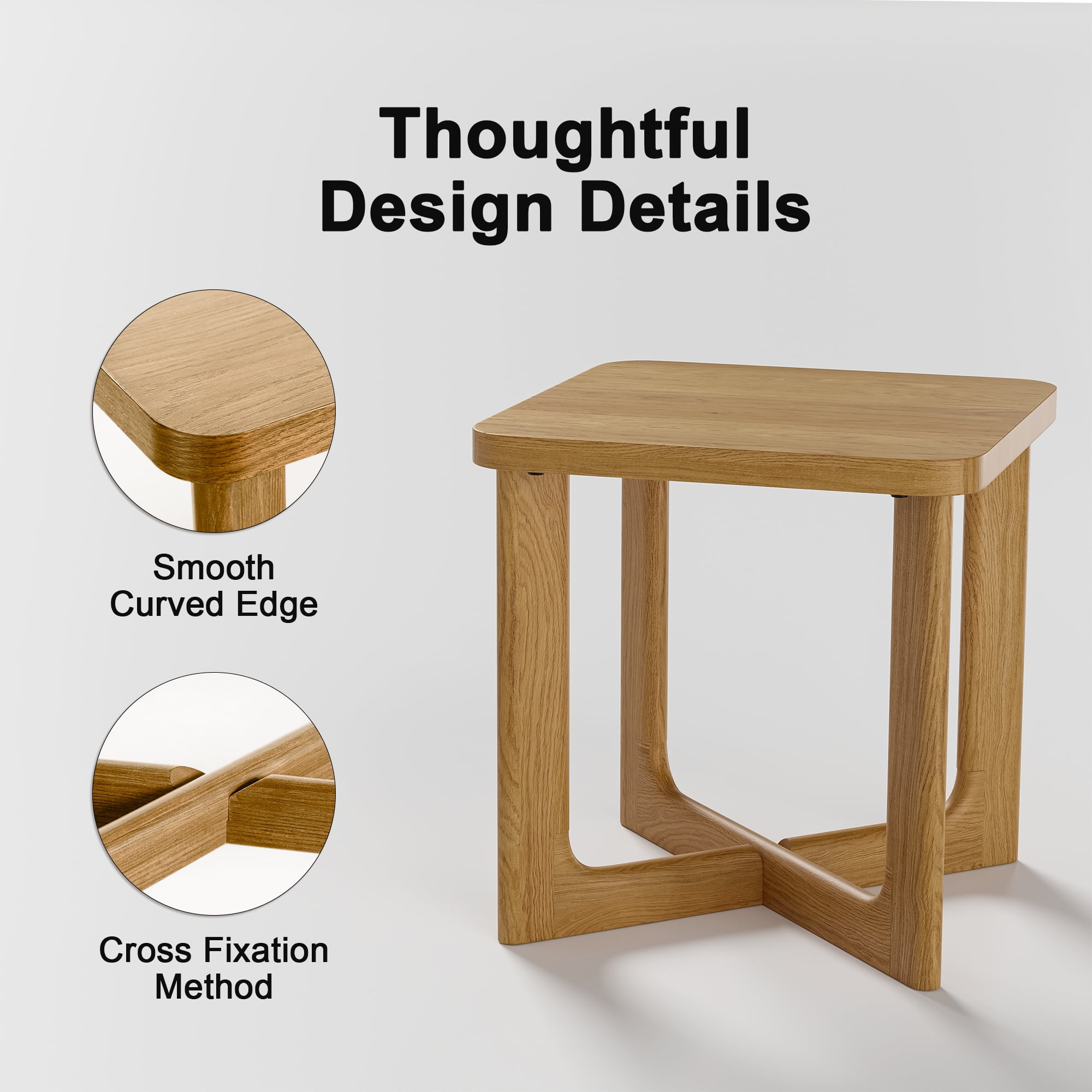 24" Soild Wood End Tables Square Modern Side Table Natural Color