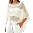 thumbnail image 3 of Women's Irregular Mesh See Through Poncho Cover Up, Loose Relaxed Fit Lightweight Beach Kimono, Sun Protection Shrug for Swimsuit, Breathable Flowy Beige, 3 of 7