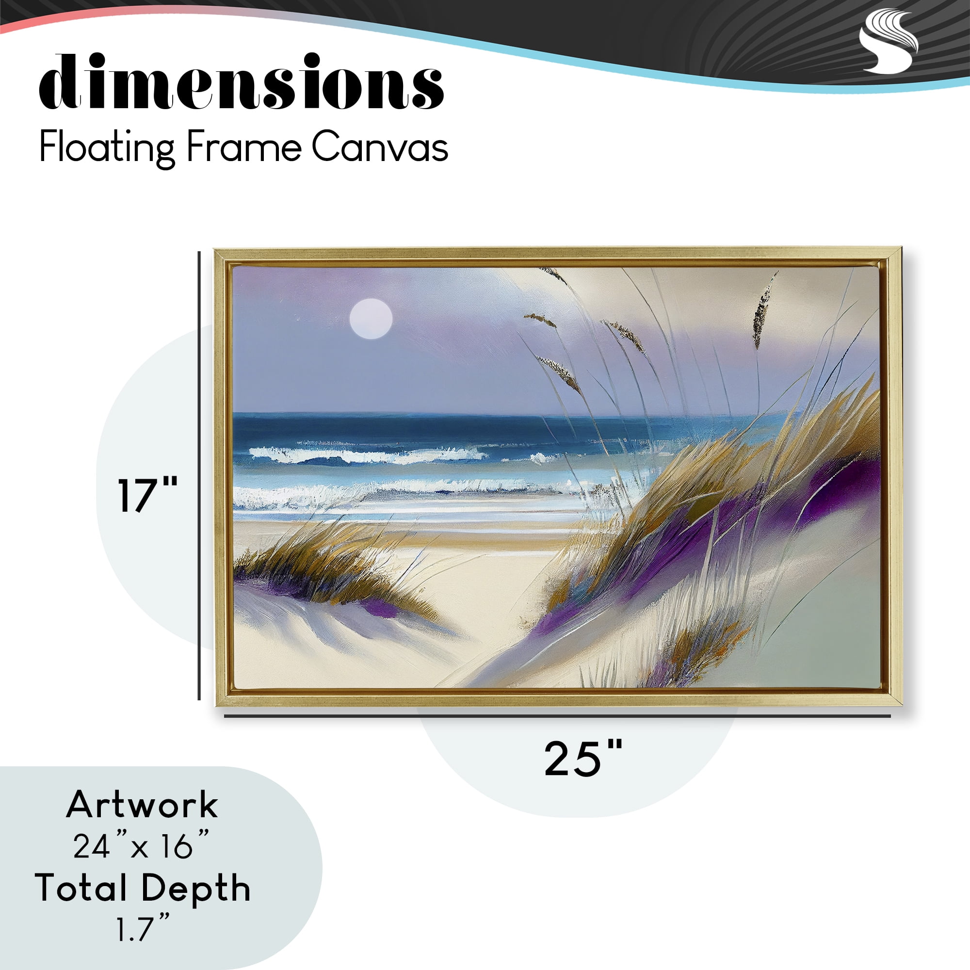 Beach Dunes Serenity Gold Framed Floater Canvas Wall Art, design by Sasha