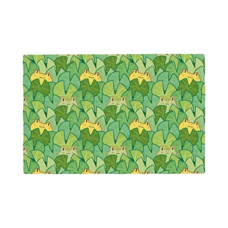 

Table Placemats Set of 6 - Cartoon Frog And Lotus Leaf 12x18 In Faux Linen Double Heat Resistant Place Mats Cloth Indoor/Outdoor Placemats Washable Table Mats for Dining Kitchen Party