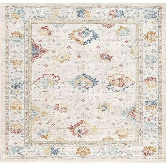 Pasargad Home Heritage 6' x 6' Square Power-Loomed Beige/Ivory Rug, For Indoor Space and all Age of Group