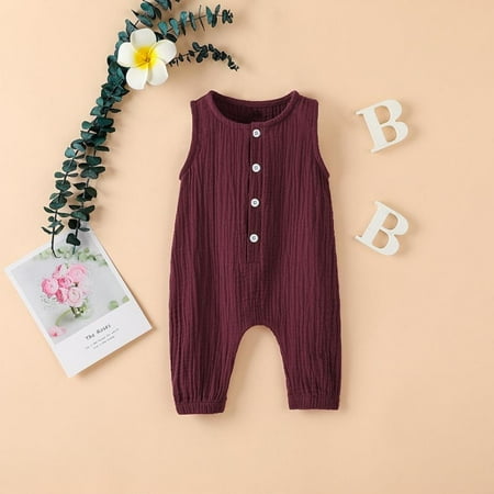 

Infant Newborn Baby Boys Girls Cotton Linen Romper Solid Color Bodysuit Summer Jumpsuit Sleeveless Overalls Clothing Toddler Outfits 0-24M