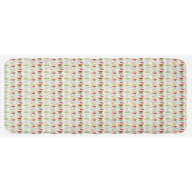 Colorful Kitchen Mat, Delicious Cocktails in Different Glasses Lime Berries and Mint Tasty Party Drinks, Plush Decorative Kitchen Mat with Non Slip Backing, 47" X 19", Multicolor, by Ambesonne