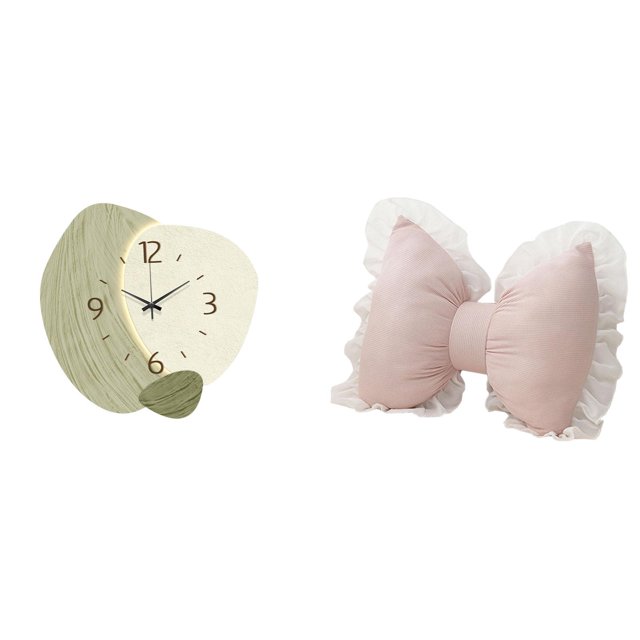 Reloj de pared,Reloj de pared silencioso Reloj de pared nórdico Decoración del hogar,Cojín con lazo bonito,Almohada con forma de lazo,bonito cojín decorativo con lazo,Funda de almohada con
