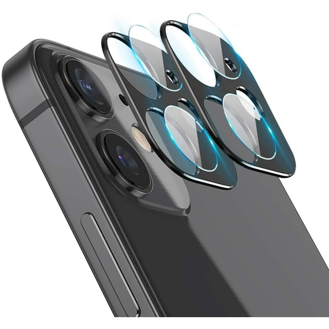 DAMAIE Protecteur d'Objectif de Caméra pour iPhone 12, Anneau Protecteur d'Objectif en Alliage d'Aluminium - Noir, 2 Pcs