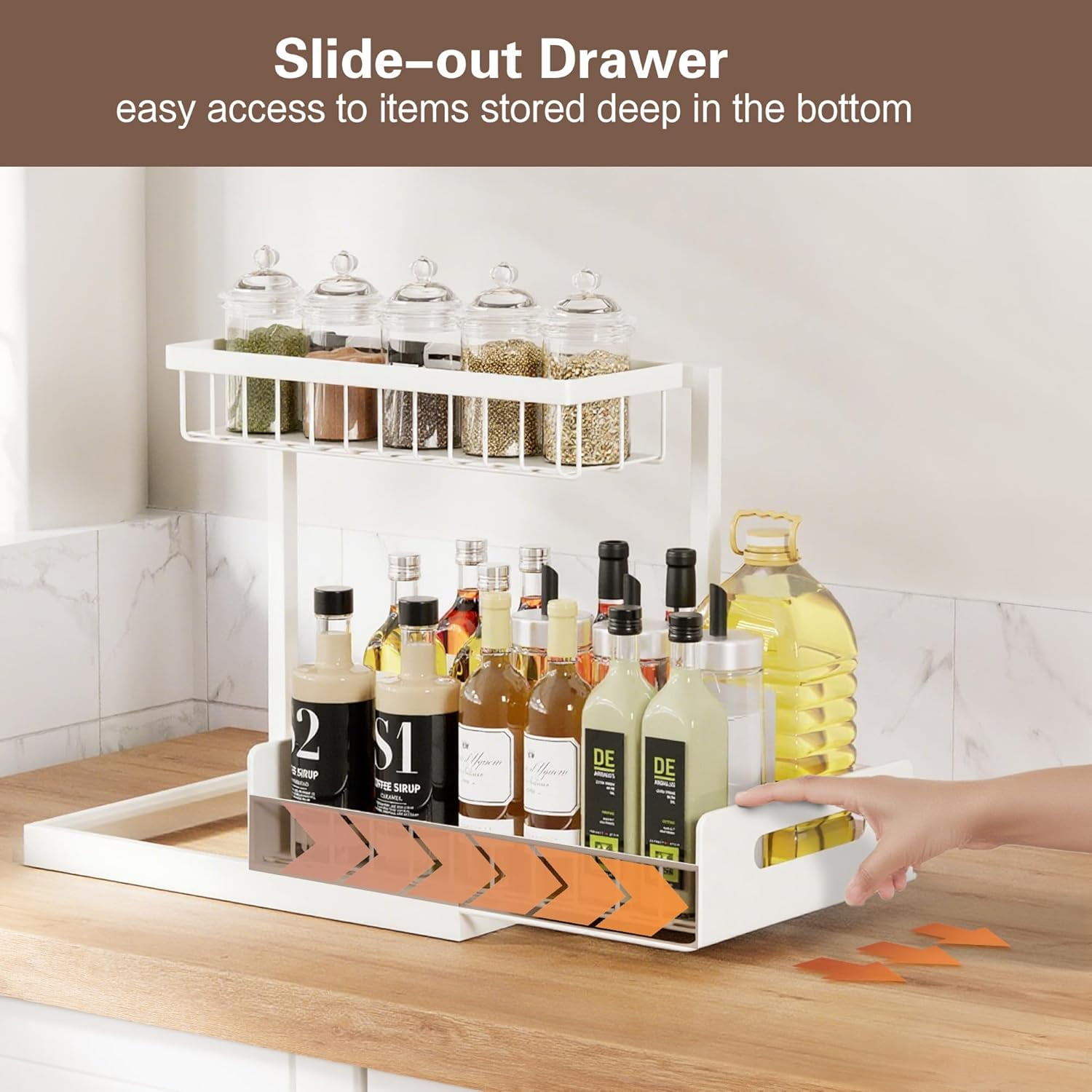 RGHJAR-2 Tier Under Sink Organizer and Storage, Slide Out Pull Out Cabinet Organizer Shelf, Storage for Kitchen Bathroom Laundry, 1Pack, White