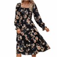 thumbnail image 2 of ICHUANYI Clearance Womens Fall Winter Vintage Dress Long Sleeve Print Dress(Black, M) ICHUANYI WER2023081512964, 2 of 7