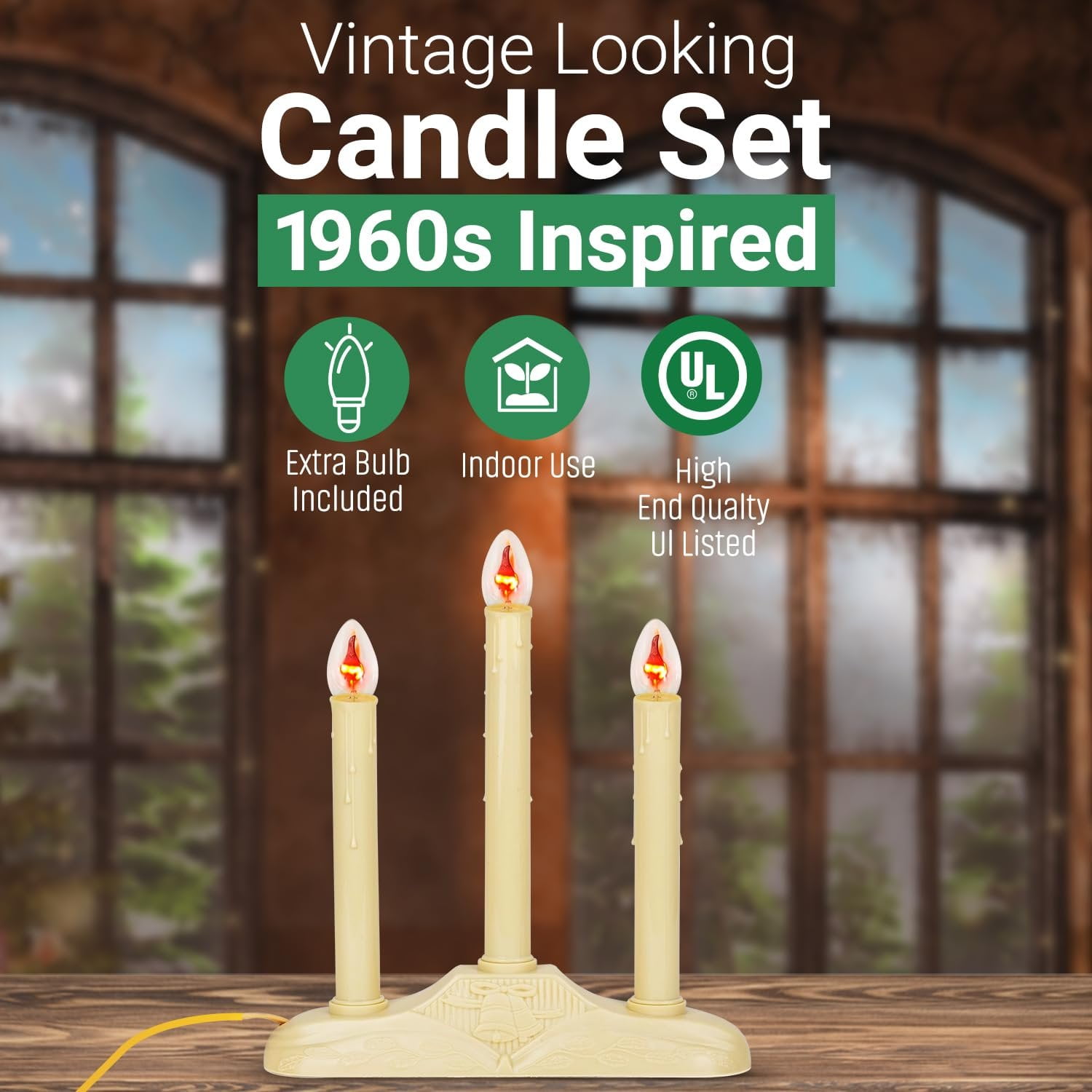 Tupkee Christmas Candolier Window Candles  with Flickering Bulbs  3-Lights Indoor -Flameless Electric Window Candles Candelabra