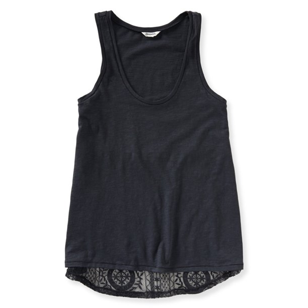 Aeropostale - Camiseta sin mangas con espalda de encaje para mujer, gris, pequeña Aeropostale Camiseta sin mangas