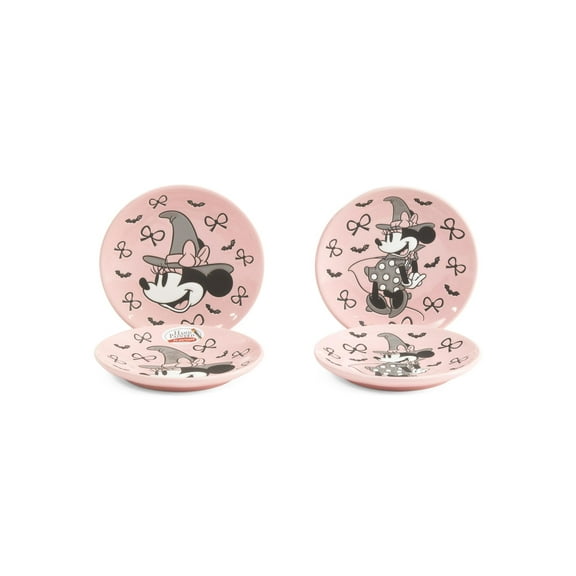 Zrike Brands Minnie Pink Witch Ceramic Appetizer Plates, Halloween Design, 6 Inch, Set of 4