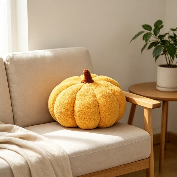Cififendec Halloween Pumpkin Plush Pillow, 9.84"×7.87", Soft Fluffy Teddy Fleece Pumpkin Cushion for Indoor Home Decoration, Warm Fall Festive Accent Pillow