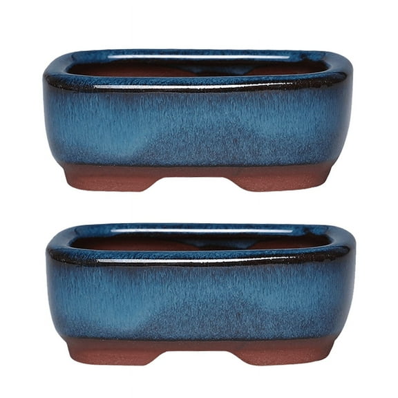 CCOCC 2 Pcs Glazed Plant Pot,Optimized Drainage Glazed Ceramic Bonsai Pot,Durable Chinese Style Vase