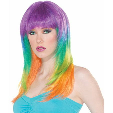 Womens Club Candy Long Straight Rainbow Prism Costume Wig