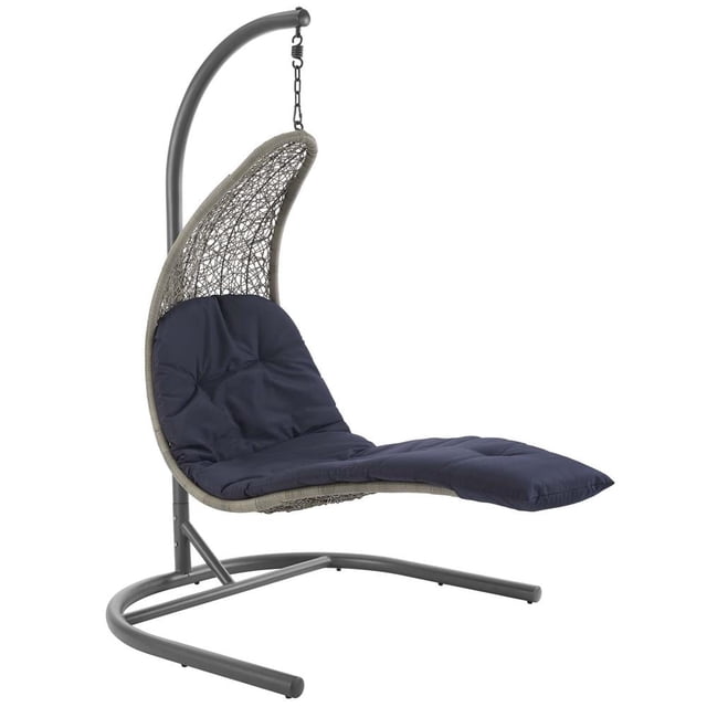 Modway Landscape Rattan & Fabric Patio Swing Chair in Light Gray and Navy