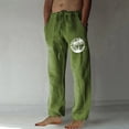 thumbnail image 2 of QATAINLAV Men's Cotton Linen Wide Leg Pants Casual Drawstring Waist Beach Pants Fashion Palm Trees Print Trousers Loose Fit Lounge Pant with Pockets Warehouse Sales Today Green M, 2 of 5