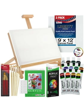 US Art Supply 33 Piece Custom Artist Acrylic Painting Set with Table Easel, Paint, Canvas and Accessories