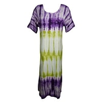 Mogul Womens Tie Dye Summer Dress Floral Embroidered Button Front Tie Back Beach Cover Up Short Sleeves Long Dresses