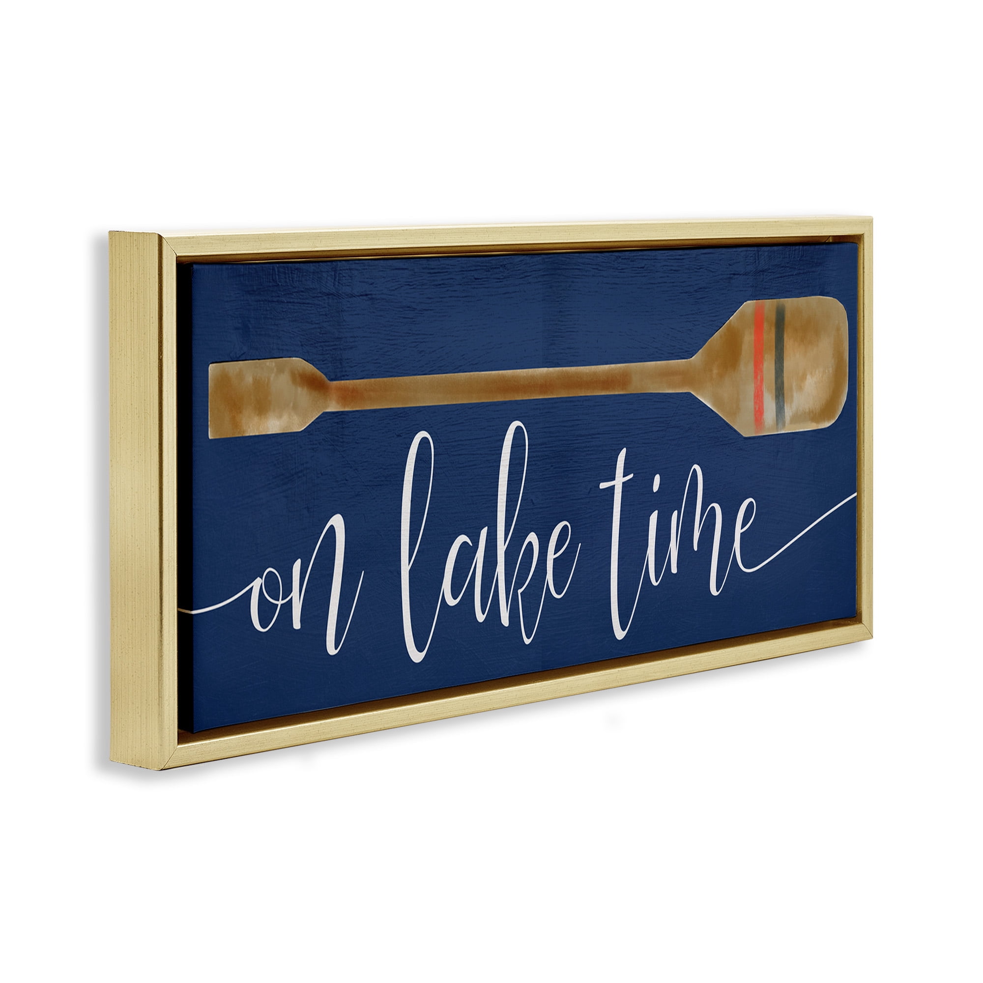 Stupell Industries On Lake Time with Oar Typography Painting Gold Floater Framed Canvas Art Print Wall Art, 25 x 11