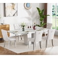 thumbnail image 6 of 7 Pieces Faux Marble Dining Table Set for 6, 63"-79" Extendable Dining Room Table and 6 Beige Tufted Chairs Set for 6, Modern Large Expandable Kitchen Table with White Double Columns Base, 6 of 8