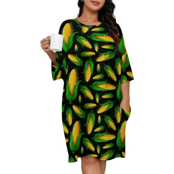 Veggiephile Corn Sleepshirts For Sleeping Travels Loose Sleepdress Pajama Dress Soft Nightdress Sleepwear