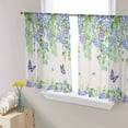 thumbnail image 3 of Sheer Curtains 45 inches Long, Hydrangea Eucalyptus Butterfly Floral Watercolor Retro Linen Light Filtering Sheer Window Curtains Rod Pocket Voile Drapes for Living Room, 52"W x 45"L 2 Panels, 3 of 7