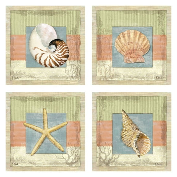 Montego Scallop, Starfish, Triton, Nautilus; Set of 4 Prints Ea 12x12