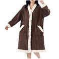 thumbnail image 2 of Fanxing Terry Absorbent Robes for Women Extra Thick Cozy Warm Plush Bathrobe Cozy Christmas Gift Button Down Nightgown Sleepwear Brown Free Size, 2 of 8