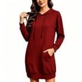 thumbnail image 2 of Busydd Hooded Sweatshirt Dress for Women with Kangaroo Pocket Casual Solid Color Drawstring Fall Dress Comfy Fashion Long Sleeve Dresses M, 2 of 6