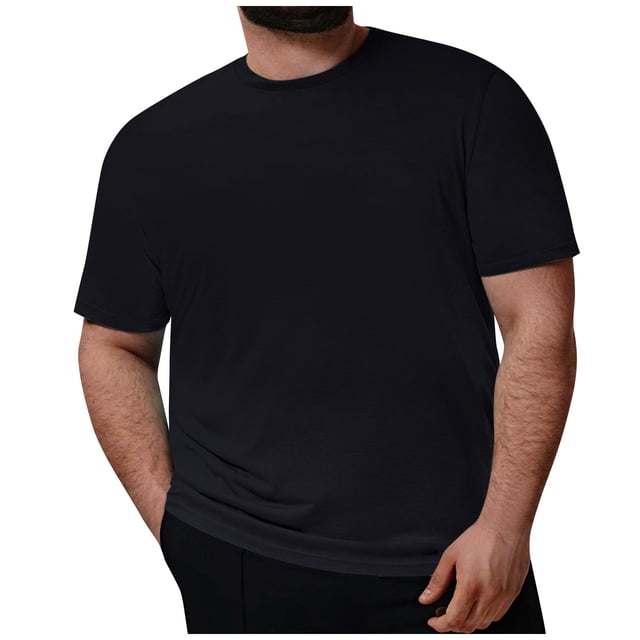 Plus Size Mens Casual Round Neck Solid Color Short Sleeve T-Shirt Blouse Tops6XL