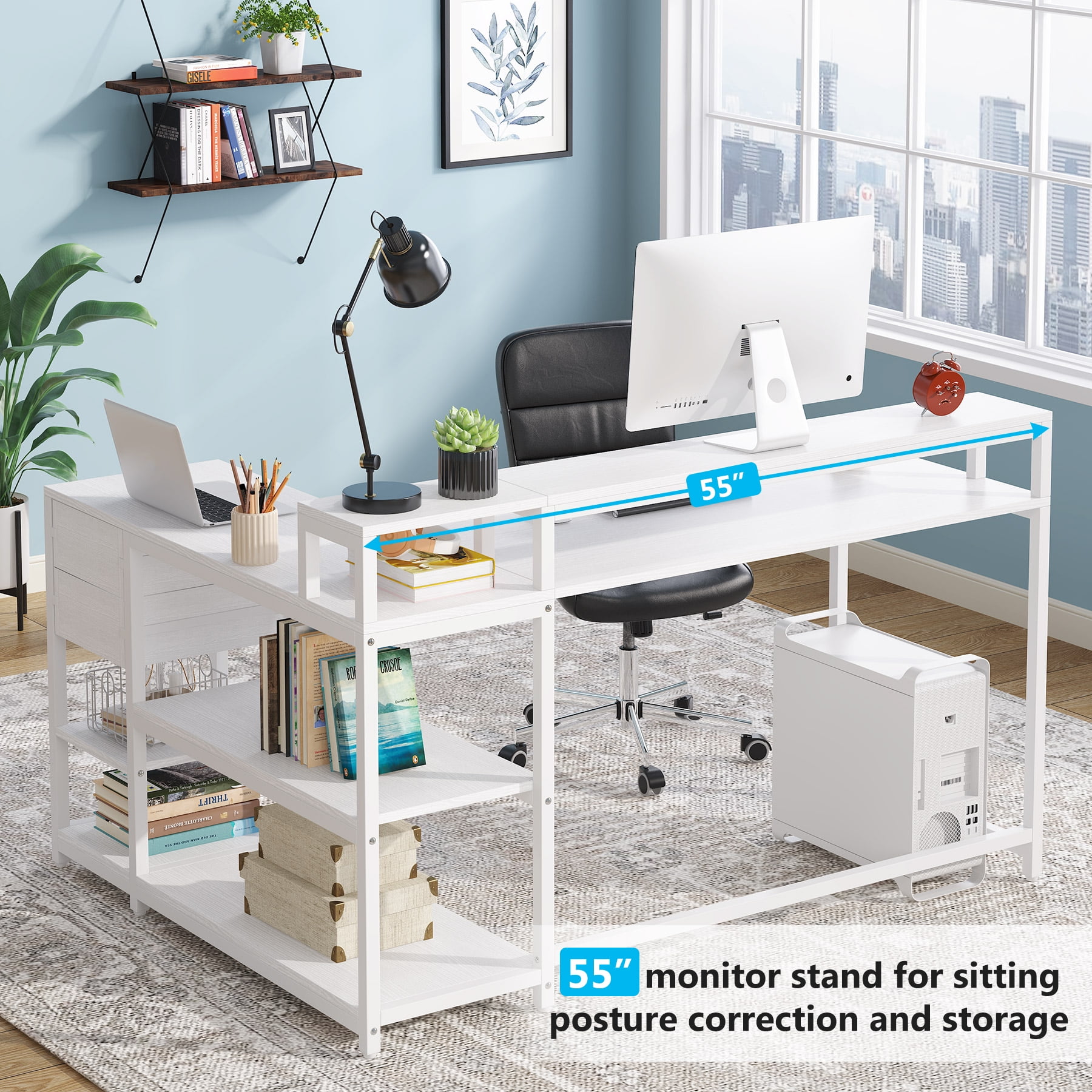 Tribesigns L Shaped Computer Desk with Drawer and storage shelf