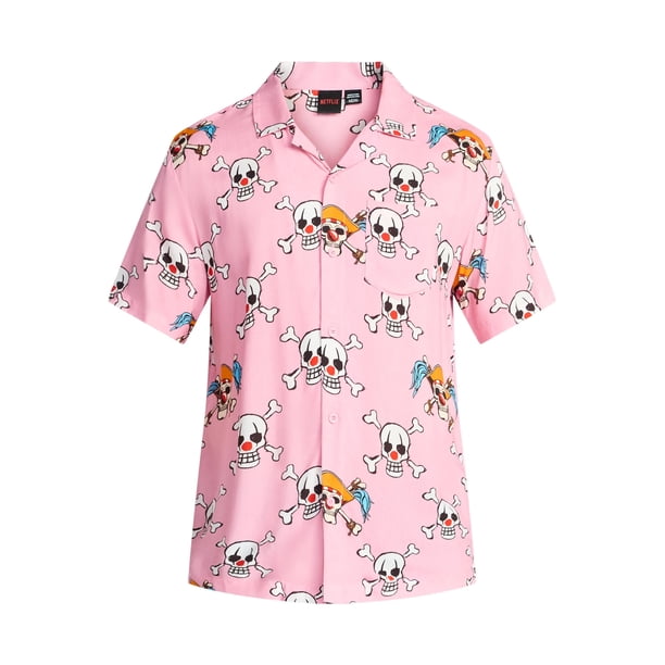 One Piece Men's and Big Men's Graphic Button-Up Shirt, Sizes XS