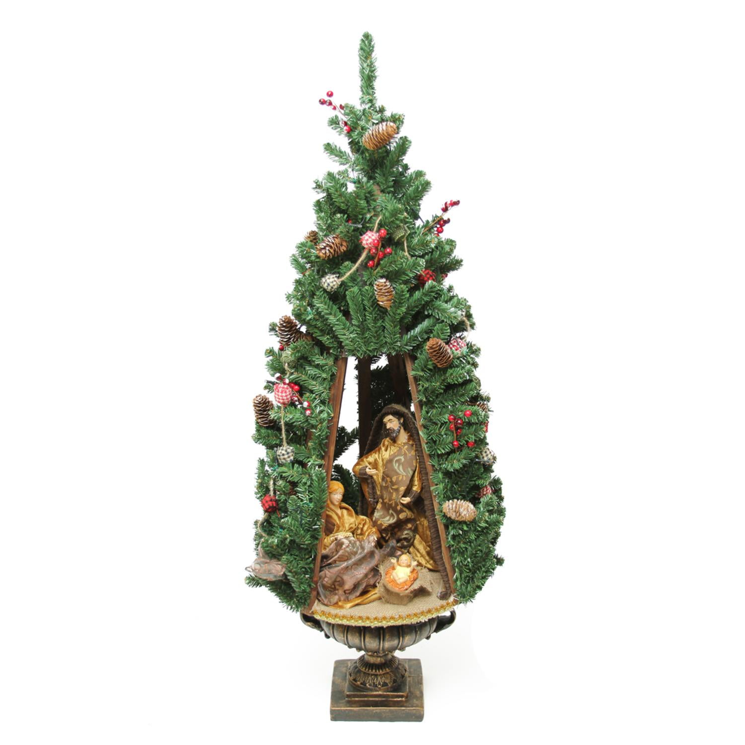 40" Religious Nativity Scene Inside Lighted Christmas Tree Decorative