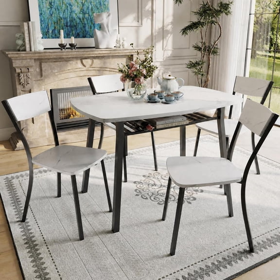 5 Piece Dining Table Set for 4, 43" Kitchen Table and Chairs with Storage,White